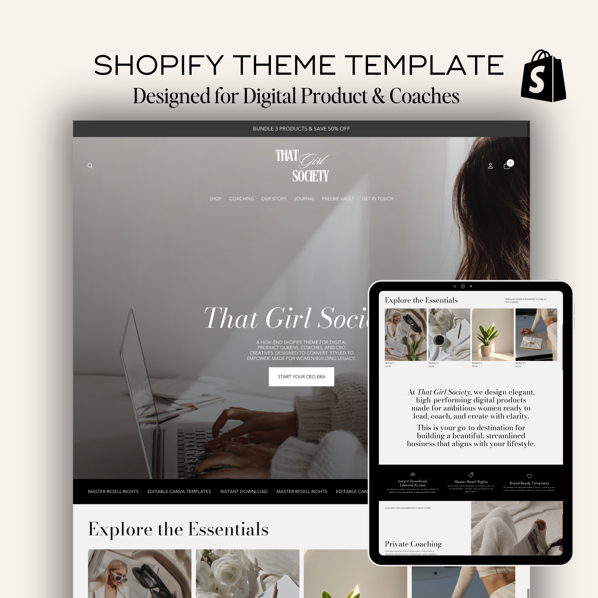 Digital Product Shopify Website Template - Elevate Her Agency
