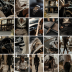 Grid of 20 aesthetic stock photos including champagne glasses, luxury watches, fashion details, cars, yachts, and high-end interiors. Perfect for luxury branding and content creation.