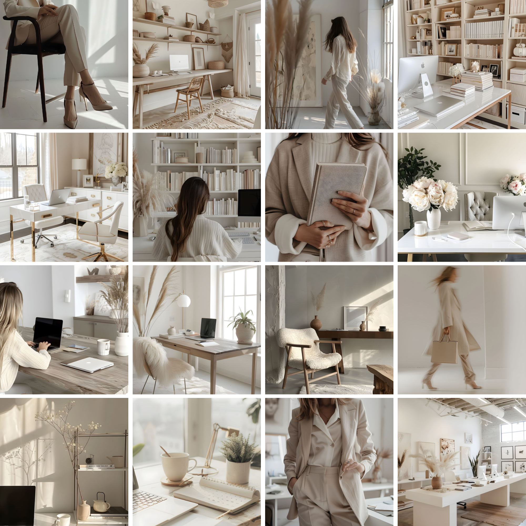 Collection of 160 business aesthetic stock images showcasing stylish workspaces, minimalistic decor, and professional branding elements.
