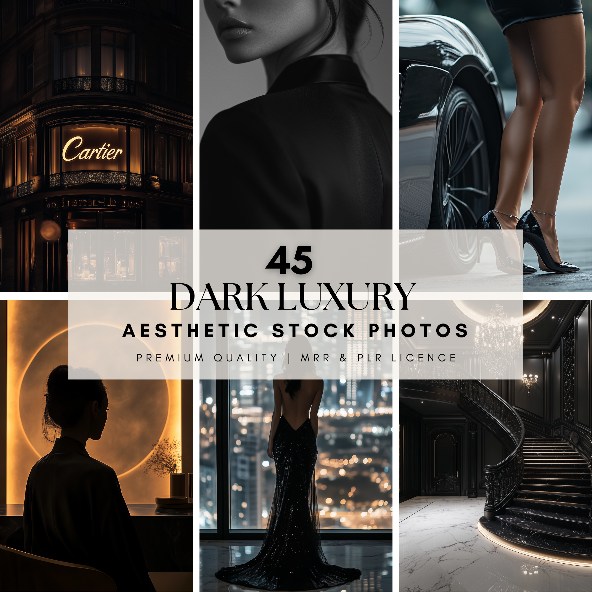 45 Dark Luxury Stock Images for Bold Brands featuring elegant fashion, moody interiors, and luxury lifestyle scenes. Ideal for digital branding.