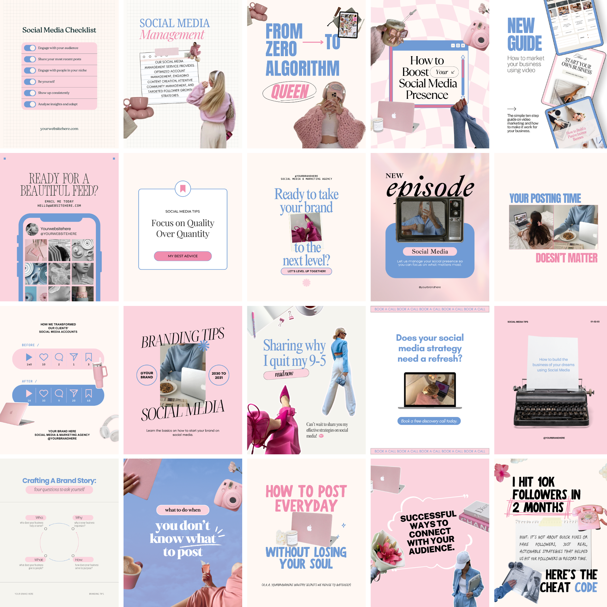 50 Social Media Manager Instagram Canva Templates