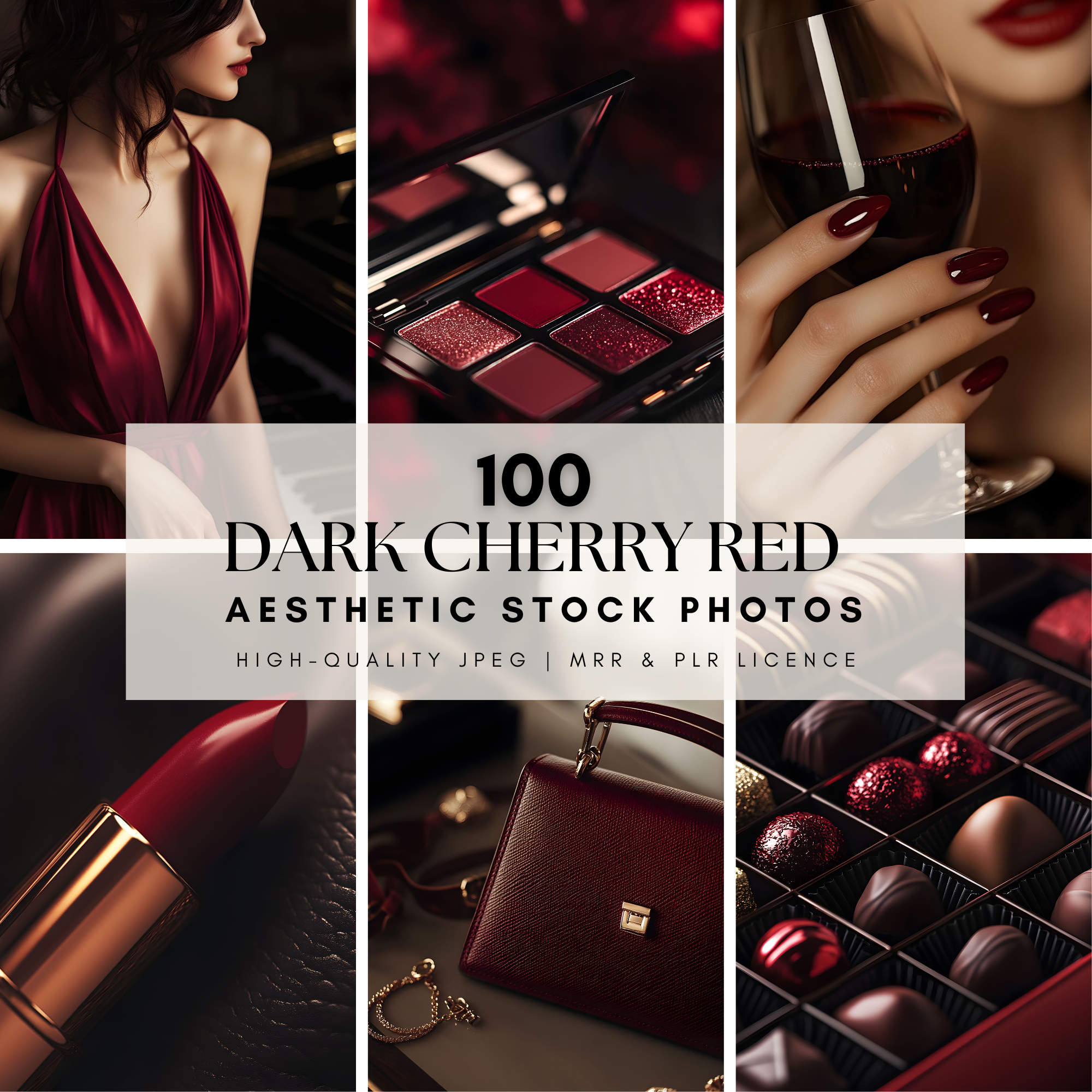 100 Dark Cherry Red Images - Luxe Stock Photos | Resell Rights featuring elegant fashion, makeup, and accessories in rich red tones.