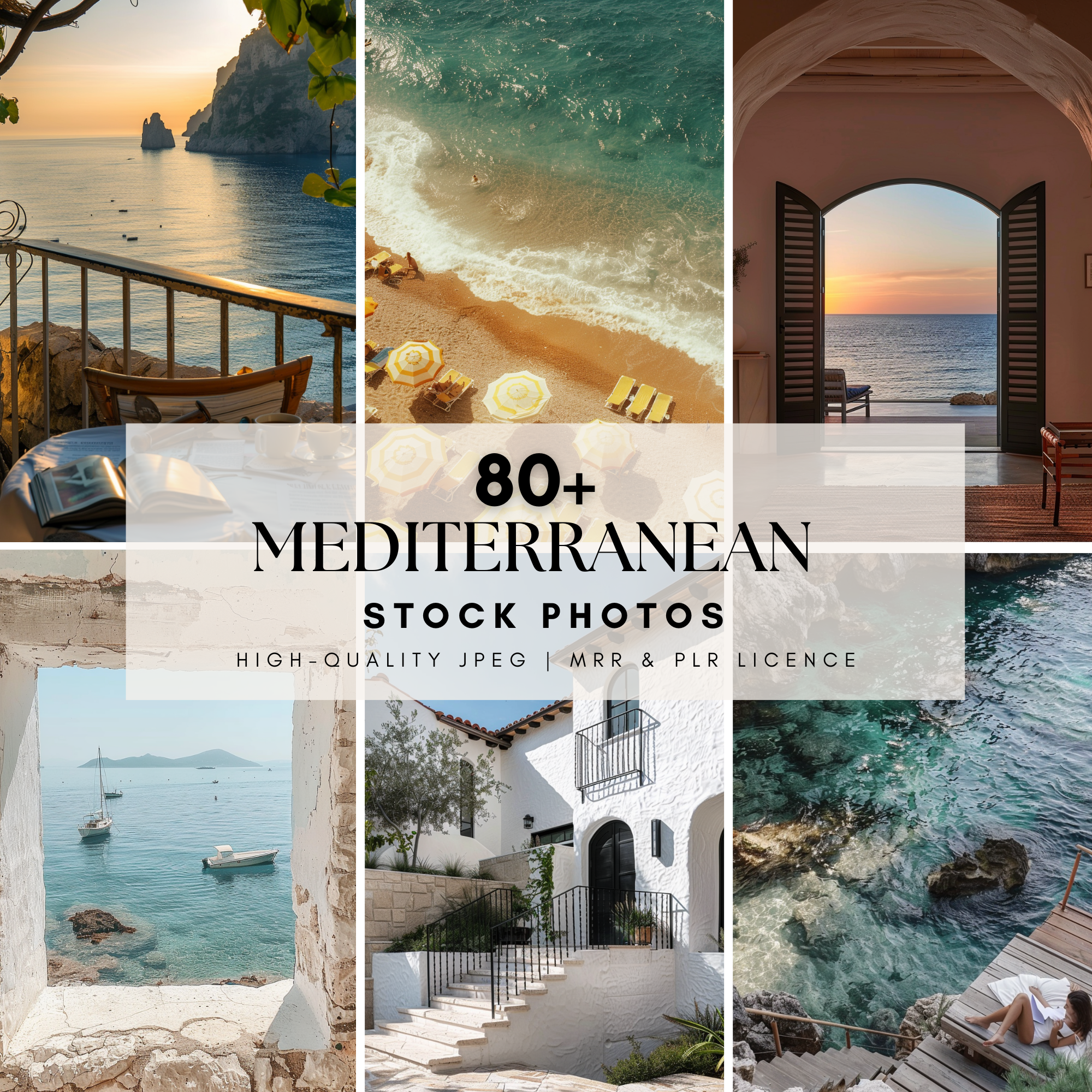 Mediterranean stock images featuring coastal views, serene villas, and vibrant landscapes. High-quality JPEGs with master resell and PLR rights.