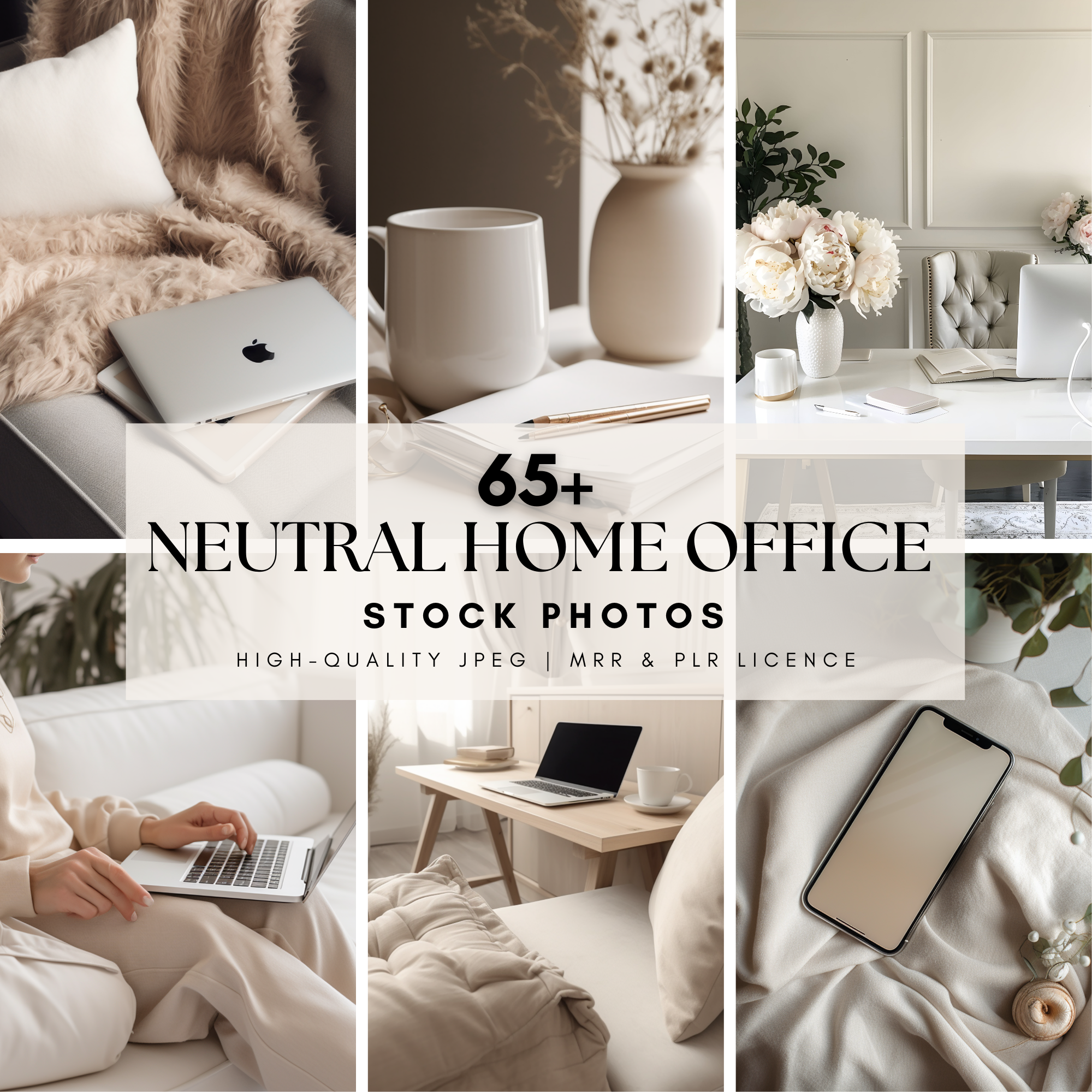 65+ neutral home office stock photos featuring minimalist workspaces, cozy setups, and modern aesthetics. Ideal for branding, social media, and marketing.