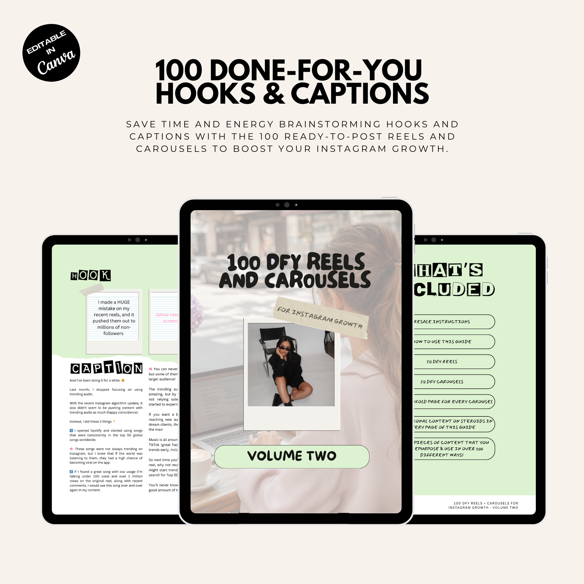 Aesthetic Carousel Templates Bundle with Master Resell Rights. Includes 100 done-for-you hooks and captions for Instagram reels and carousels.